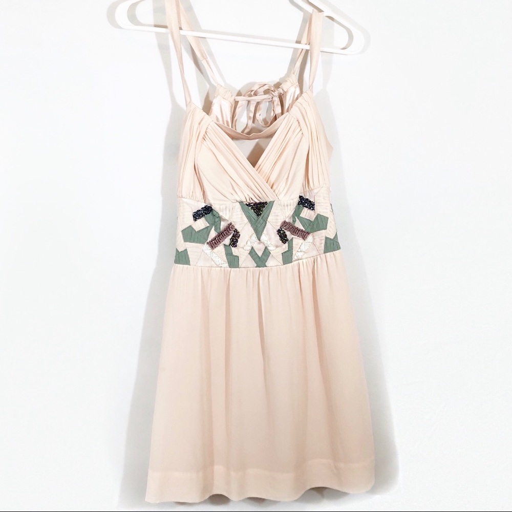 MARCIANO BEADED EMPIRE WAIST STRAPPY MINI DRESS